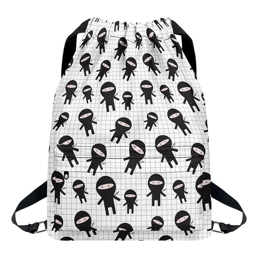 Cute Ninja Pattern Print Drawstring Backpack