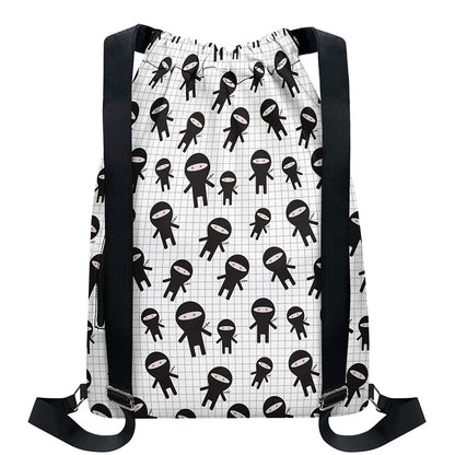 Cute Ninja Pattern Print Drawstring Backpack