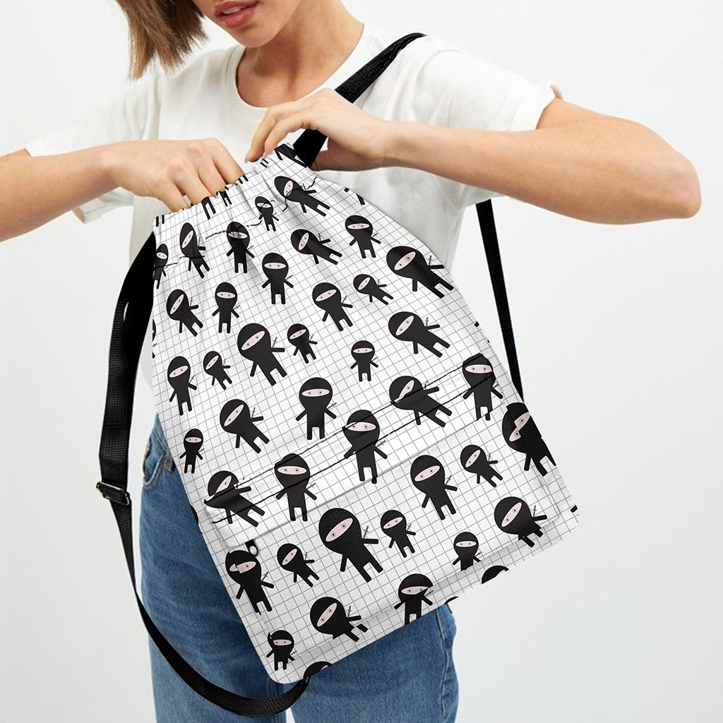 Cute Ninja Pattern Print Drawstring Backpack