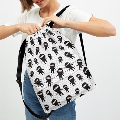 Cute Ninja Pattern Print Drawstring Backpack