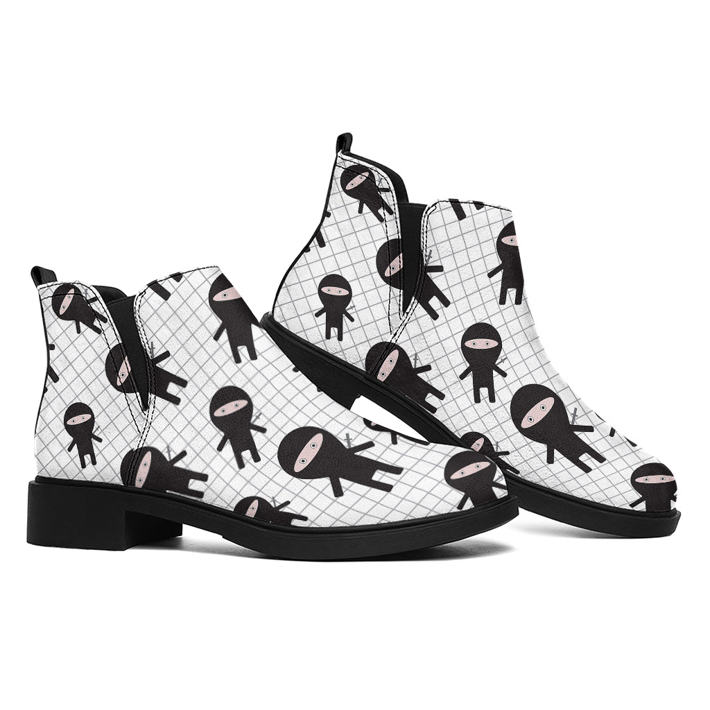 Cute Ninja Pattern Print Flat Ankle Boots