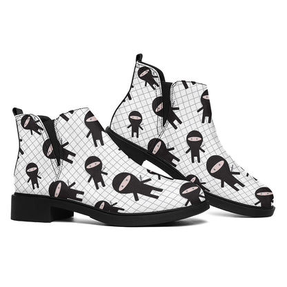 Cute Ninja Pattern Print Flat Ankle Boots
