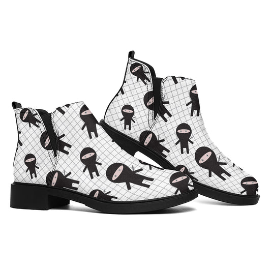 Cute Ninja Pattern Print Flat Ankle Boots