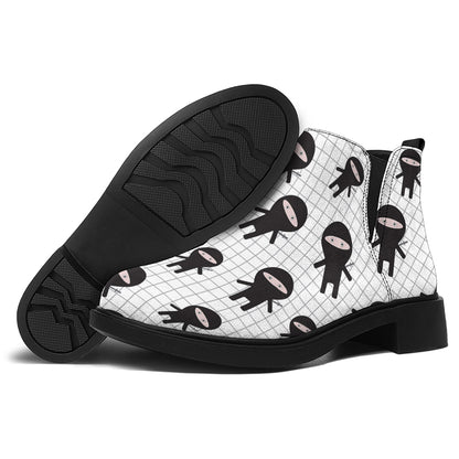 Cute Ninja Pattern Print Flat Ankle Boots