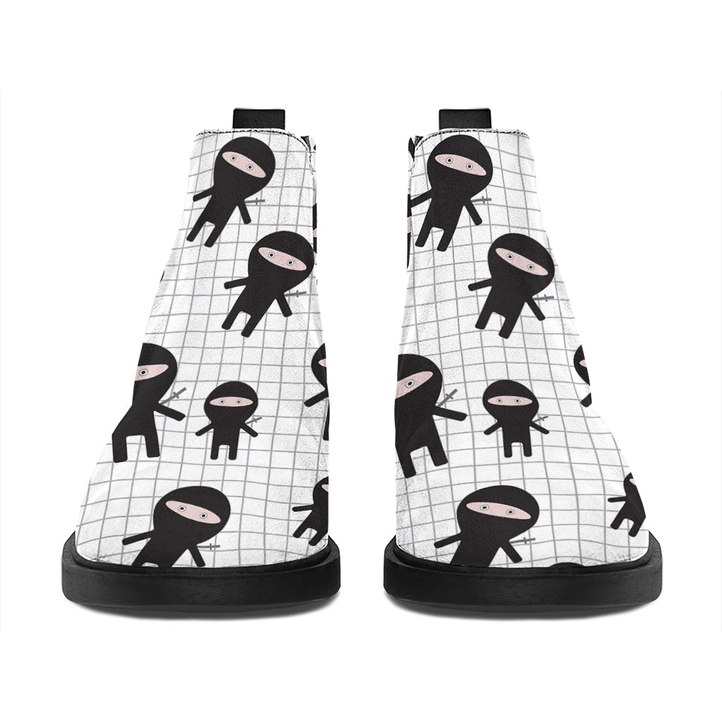 Cute Ninja Pattern Print Flat Ankle Boots