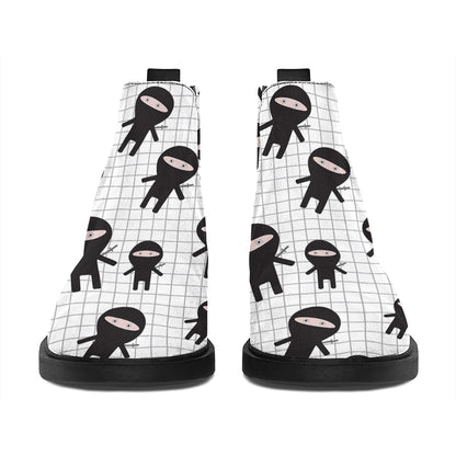 Cute Ninja Pattern Print Flat Ankle Boots