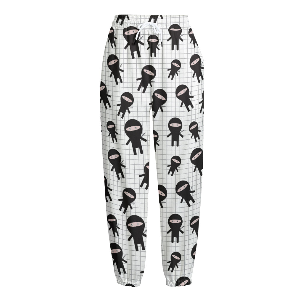 Cute Ninja Pattern Print Fleece Lined Knit Pants