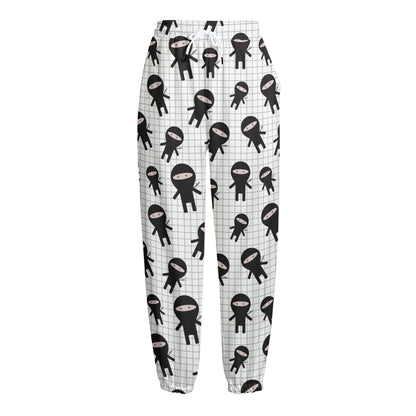 Cute Ninja Pattern Print Fleece Lined Knit Pants