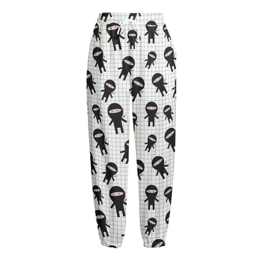 Cute Ninja Pattern Print Fleece Lined Knit Pants