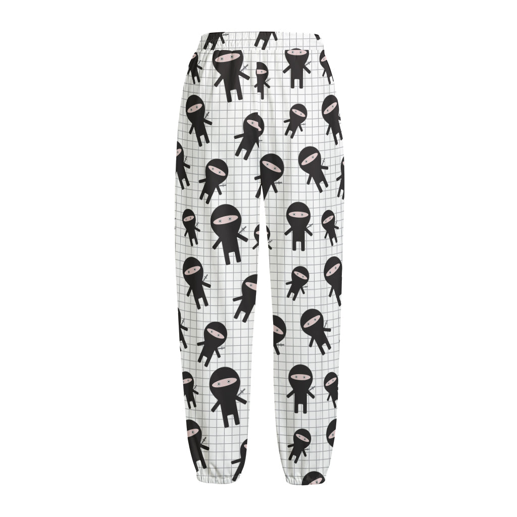 Cute Ninja Pattern Print Fleece Lined Knit Pants