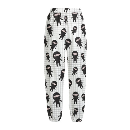 Cute Ninja Pattern Print Fleece Lined Knit Pants