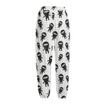Cute Ninja Pattern Print Fleece Lined Knit Pants