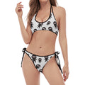 Cute Ninja Pattern Print Halter Scoop Tie Side Bikini