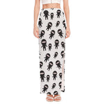 Cute Ninja Pattern Print High Slit Maxi Skirt