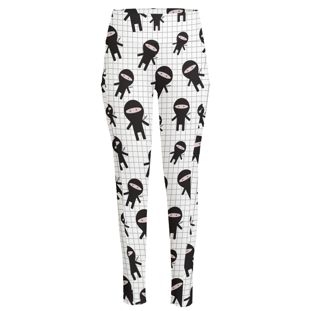 Cute Ninja Pattern Print High-Waisted Pocket Leggings