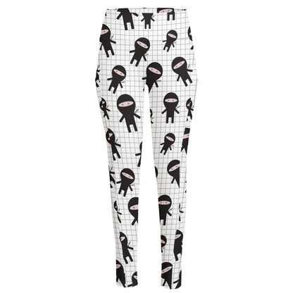 Cute Ninja Pattern Print High-Waisted Pocket Leggings