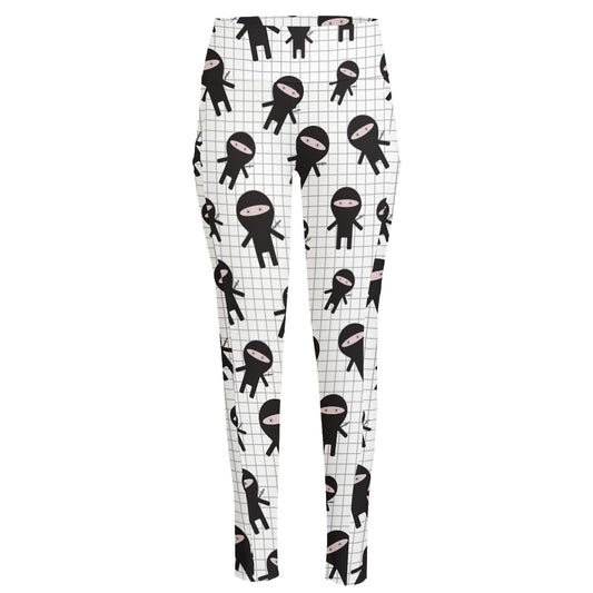Cute Ninja Pattern Print High-Waisted Pocket Leggings