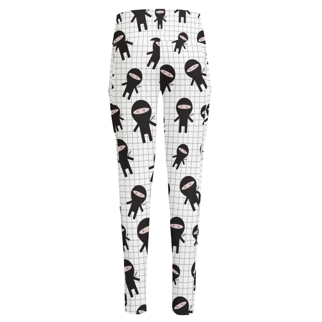 Cute Ninja Pattern Print High-Waisted Pocket Leggings