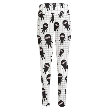 Cute Ninja Pattern Print High-Waisted Pocket Leggings