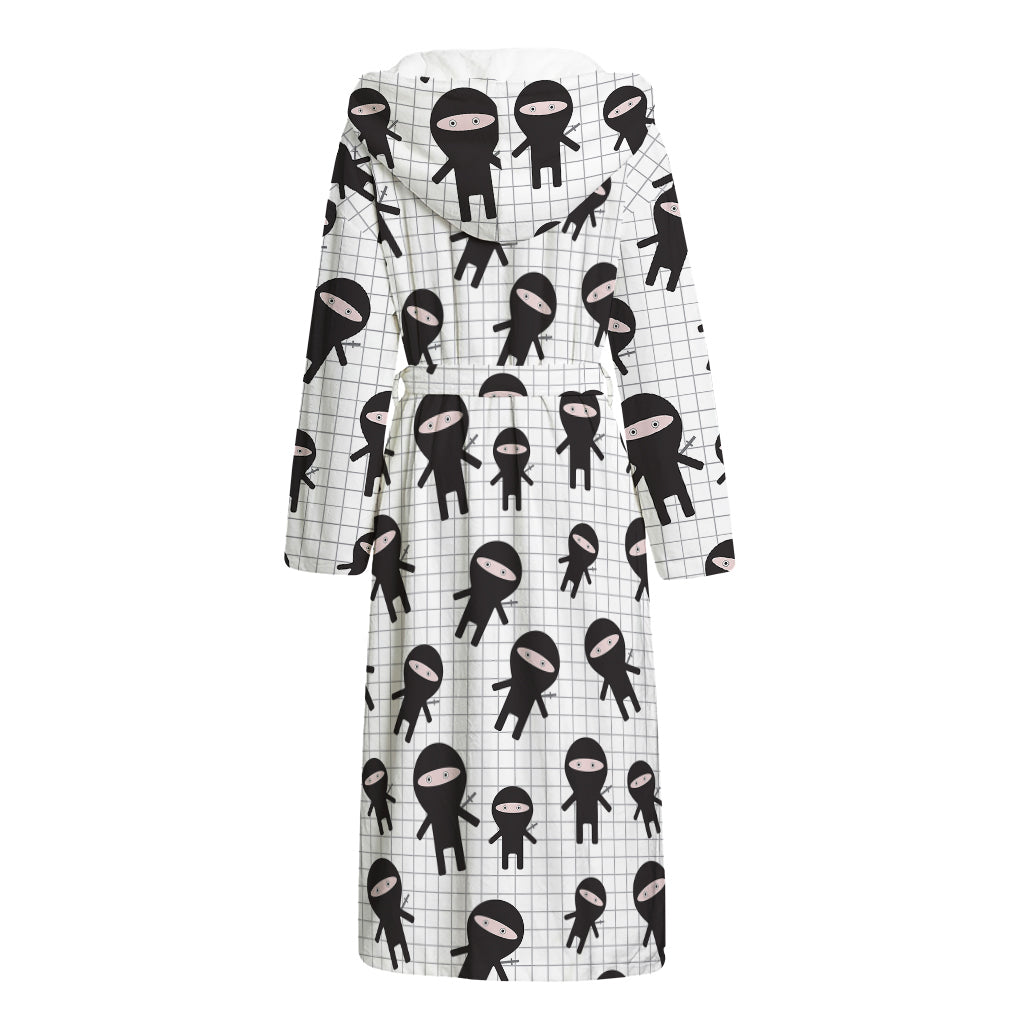 Cute Ninja Pattern Print Hooded Bathrobe