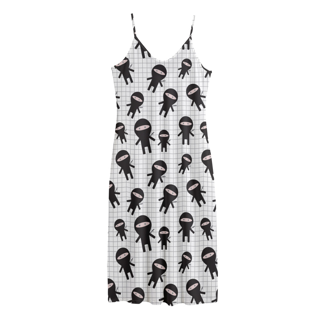 Cute Ninja Pattern Print Jersey Midi Cami Dress