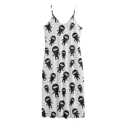 Cute Ninja Pattern Print Jersey Midi Cami Dress