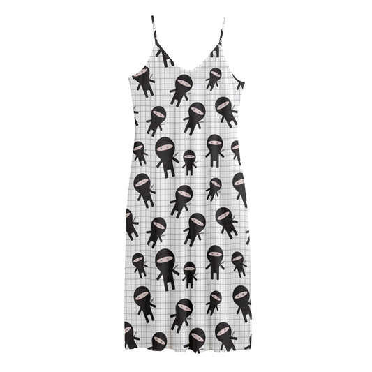 Cute Ninja Pattern Print Jersey Midi Cami Dress