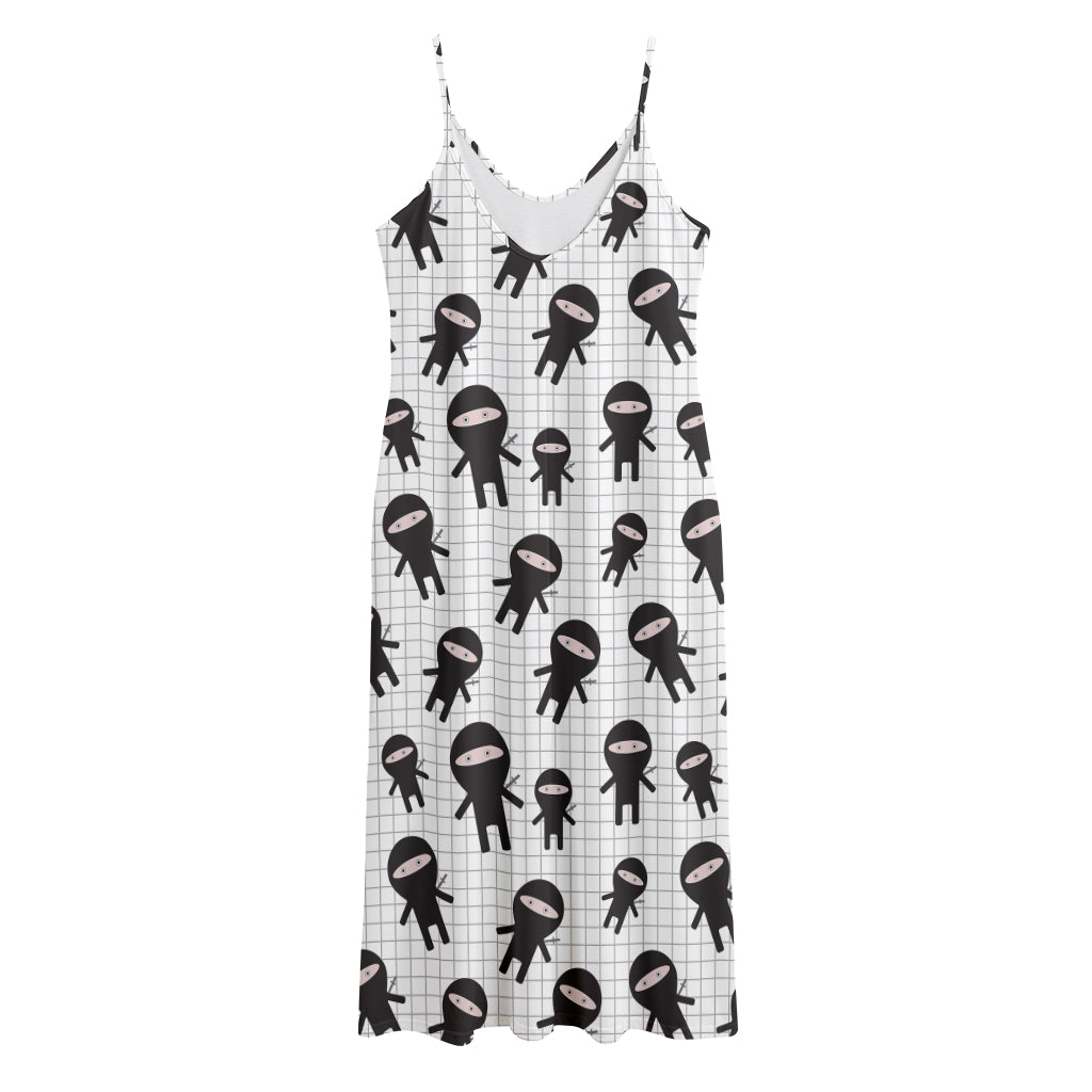 Cute Ninja Pattern Print Jersey Midi Cami Dress