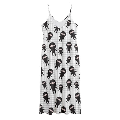 Cute Ninja Pattern Print Jersey Midi Cami Dress