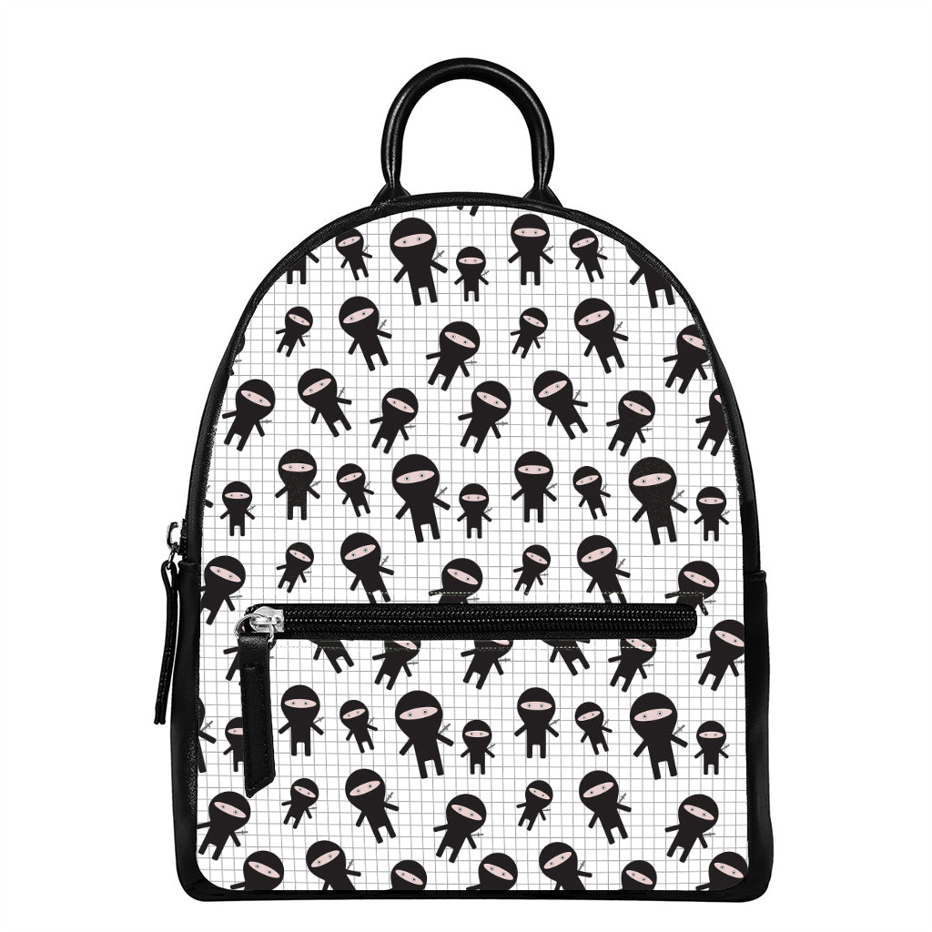 Cute Ninja Pattern Print Leather Backpack
