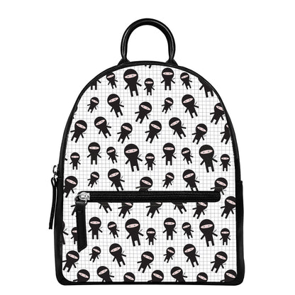 Cute Ninja Pattern Print Leather Backpack