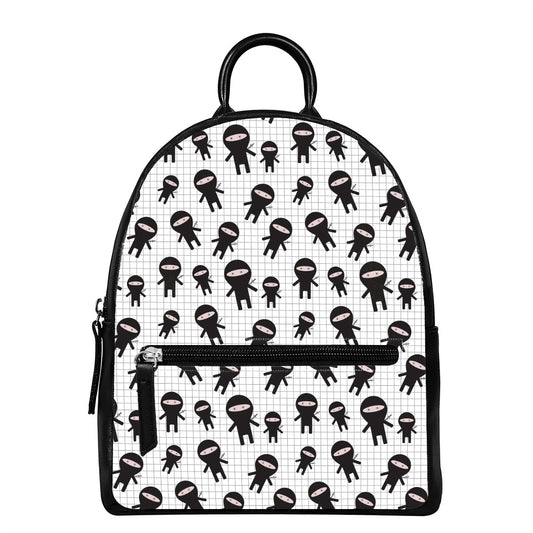 Cute Ninja Pattern Print Leather Backpack