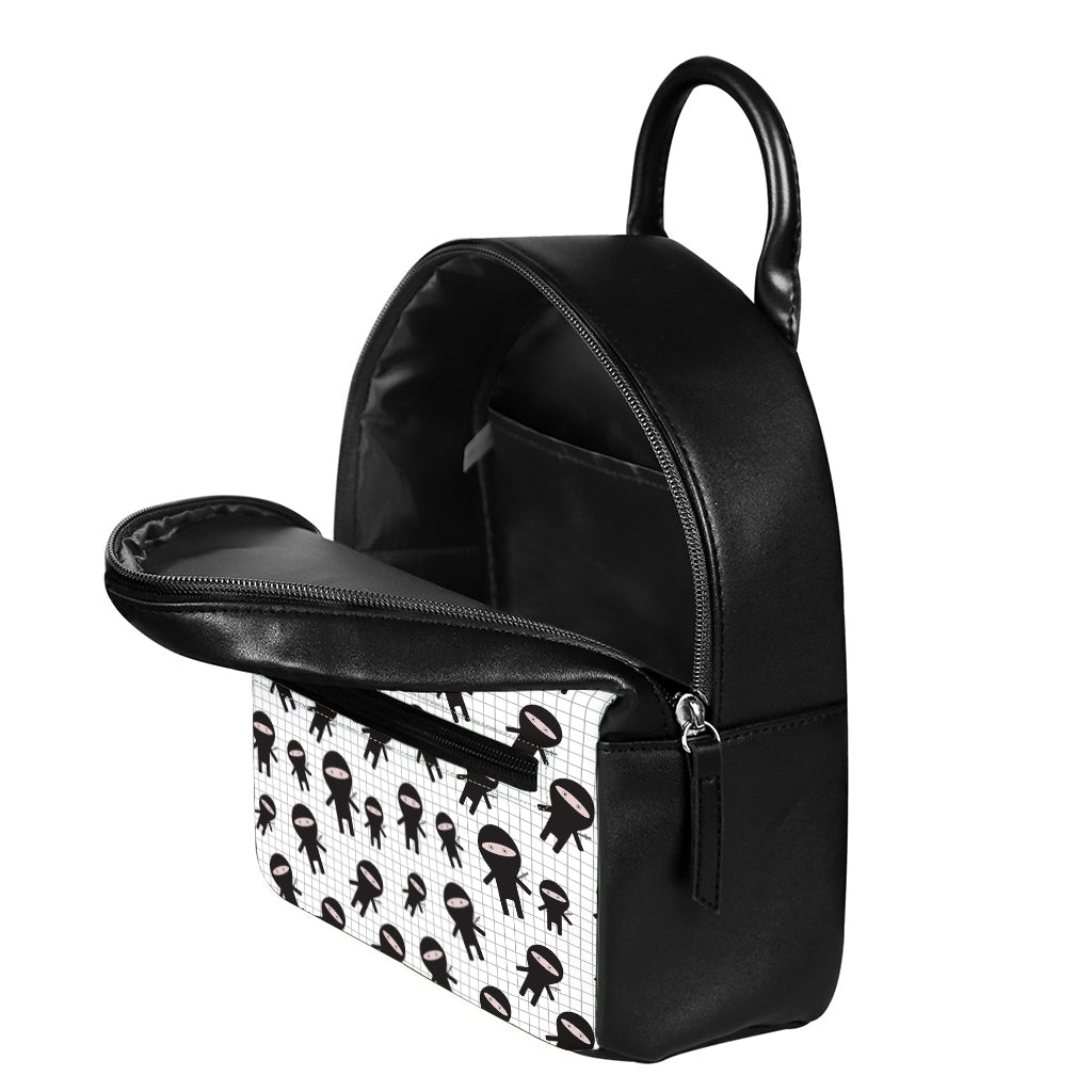 Cute Ninja Pattern Print Leather Backpack