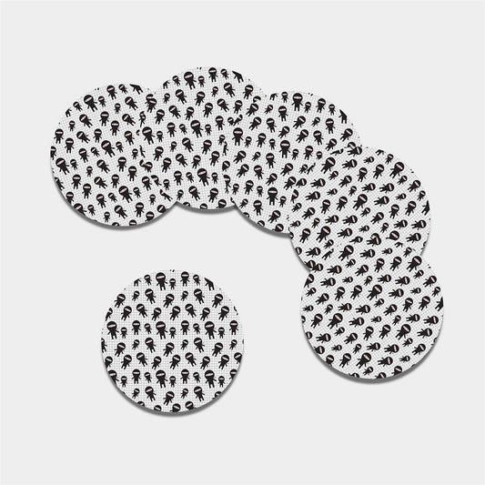 Cute Ninja Pattern Print Leather Coaster Set