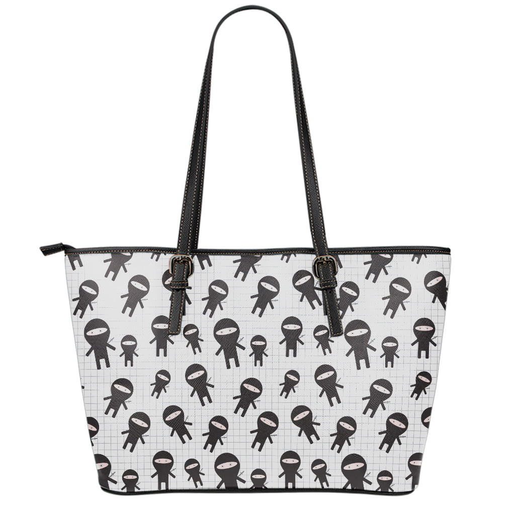 Cute Ninja Pattern Print Leather Tote Bag