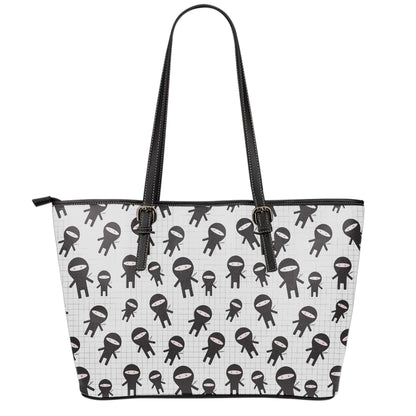 Cute Ninja Pattern Print Leather Tote Bag