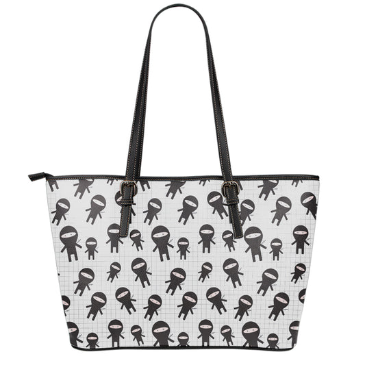 Cute Ninja Pattern Print Leather Tote Bag