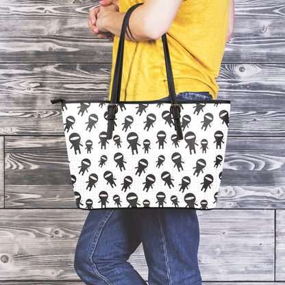 Cute Ninja Pattern Print Leather Tote Bag