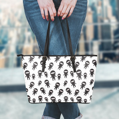 Cute Ninja Pattern Print Leather Tote Bag