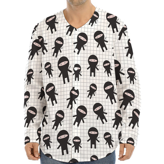 Cute Ninja Pattern Print Long Sleeve Baseball Jersey