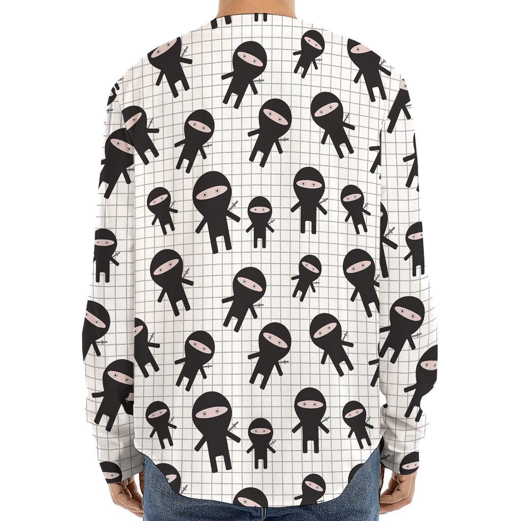 Cute Ninja Pattern Print Long Sleeve Baseball Jersey