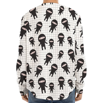 Cute Ninja Pattern Print Long Sleeve Baseball Jersey