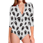 Cute Ninja Pattern Print Long Sleeve Swimsuit