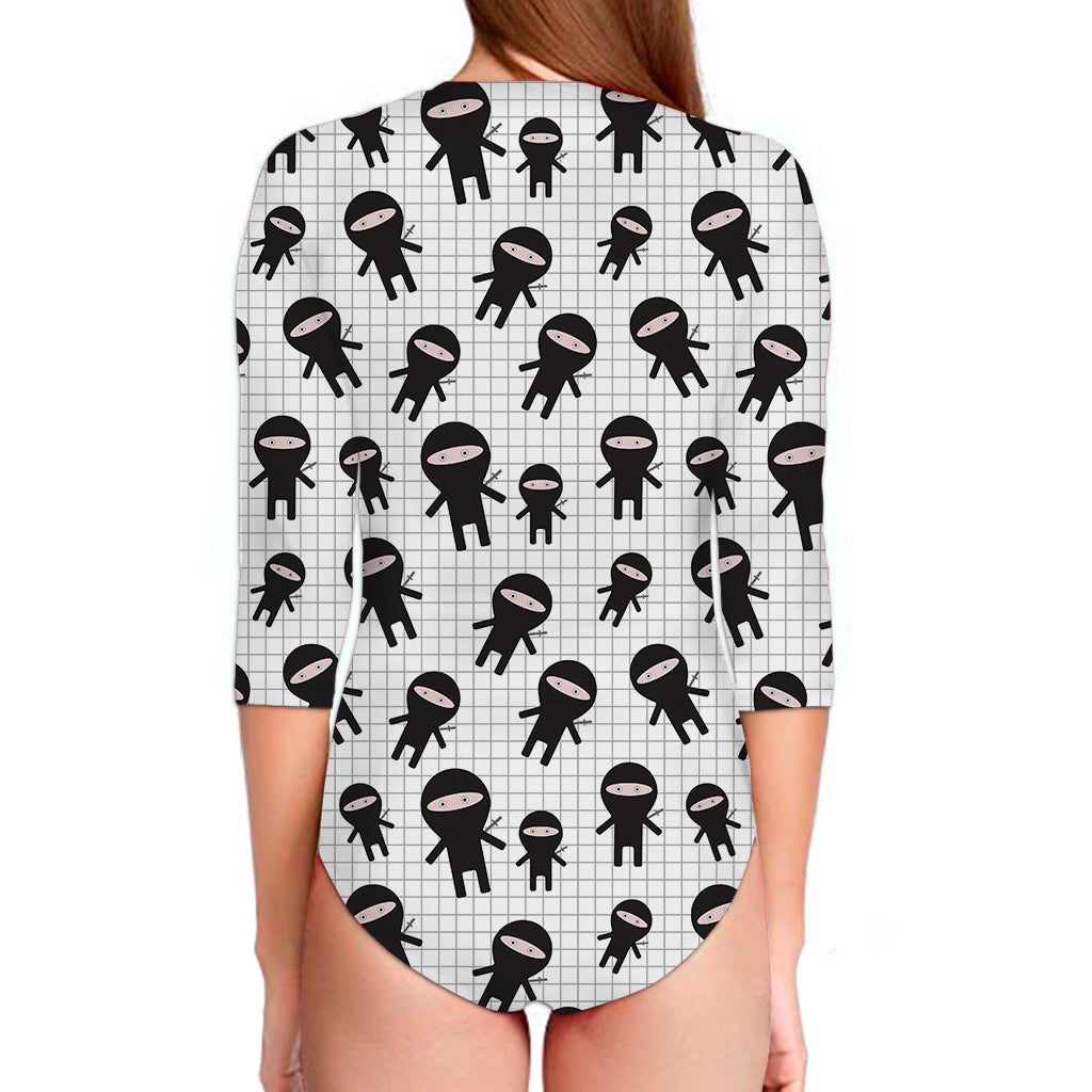 Cute Ninja Pattern Print Long Sleeve Swimsuit