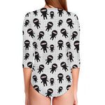 Cute Ninja Pattern Print Long Sleeve Swimsuit