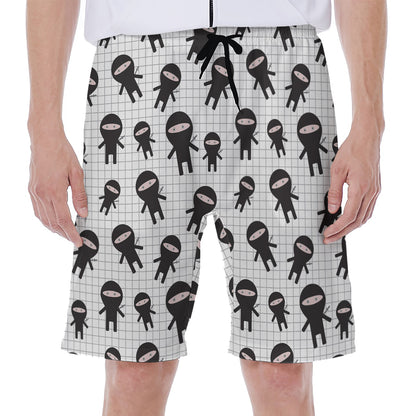 Cute Ninja Pattern Print Men's Beach Shorts