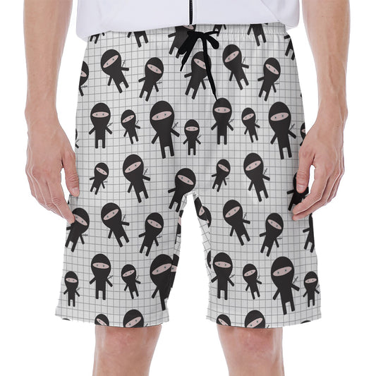 Cute Ninja Pattern Print Men's Beach Shorts