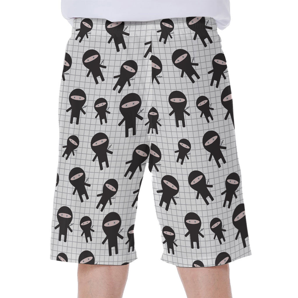 Cute Ninja Pattern Print Men's Beach Shorts