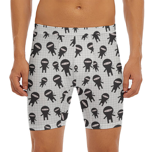 Cute Ninja Pattern Print Men's Long Boxer Briefs