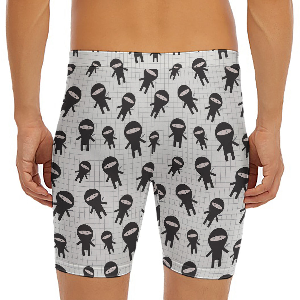 Cute Ninja Pattern Print Men's Long Boxer Briefs